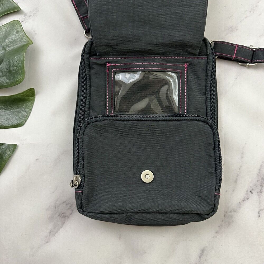 Baggallini Cross Body Purse Bag Gray Pink Stitching Zipper Pockets Travel Small - Picture 5 of 8
